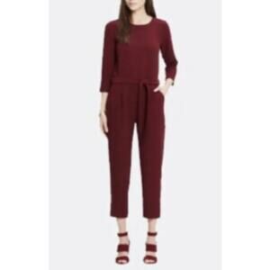Madewell Women's Sloan Burgundy 3/4 Sleeve Belted Jumpsuit